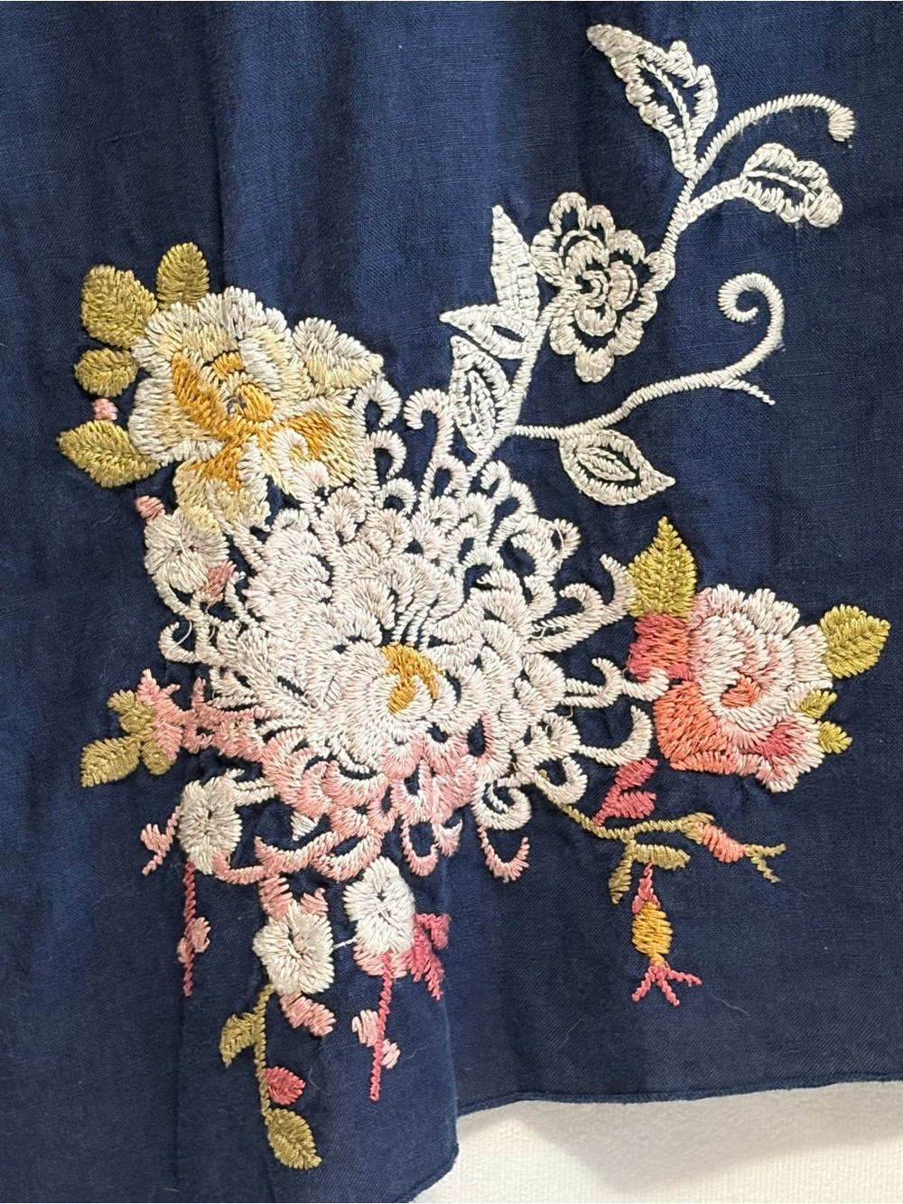 Johnny Was Navy Embroidered Midi Dress with Pink & Yellow Floral Accents - Picture 5 of 13